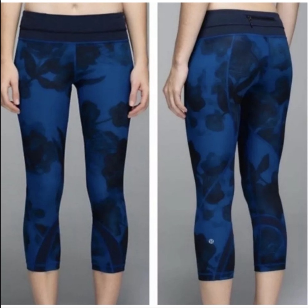 Lululemon Run Inspire Jumbo Inky Floral Crop Leggings Tights Size 6 - Picture 2 of 10